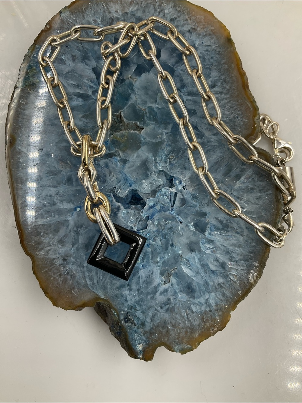 Vintage 18” Sterling Silver Chain Necklace W/Black Onyx Gemstone Pendant (2”) - Picture 11 of 14